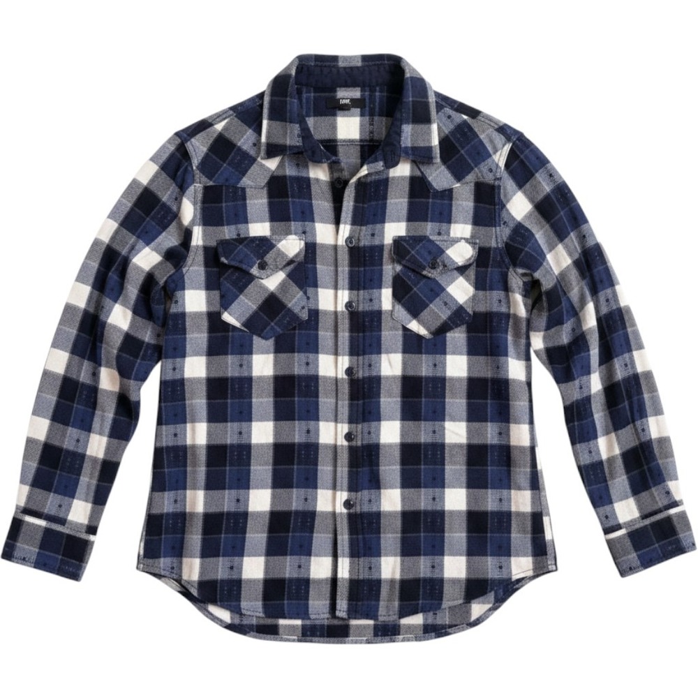 Frye Mens Blue White Plaid Western Button Down Shirt Long Sleeve Size M